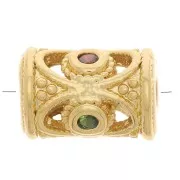 Perla tubo scavato lavorato con ossido di zirconio 11x8 mm - Oro - Verde - Orange