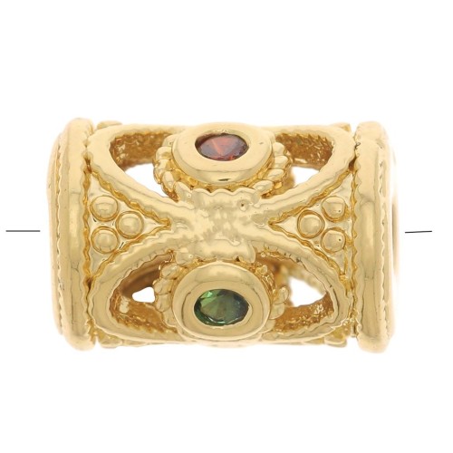 Perla tubo scavato lavorato con ossido di zirconio 11x8 mm - Oro - Verde - Orange