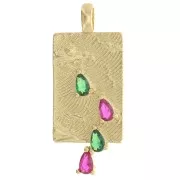 Pendente rettangolare con  Ossido di zirconio a forma di goccia 35x15 mm - Oro - Verde - Fucsia x1