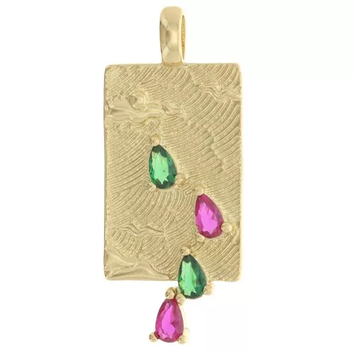Pendente rettangolare con Ossido di zirconio a forma di goccia 35x15 mm - Oro - Verde - Fucsia x1