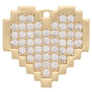Pendente pixel cuore con  Ossido di zirconio 17x18 mm - Oro - Cristallo x1