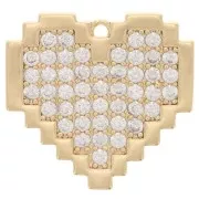 Pendente pixel cuore con  Ossido di zirconio 17x18 mm - Oro - Cristallo x1