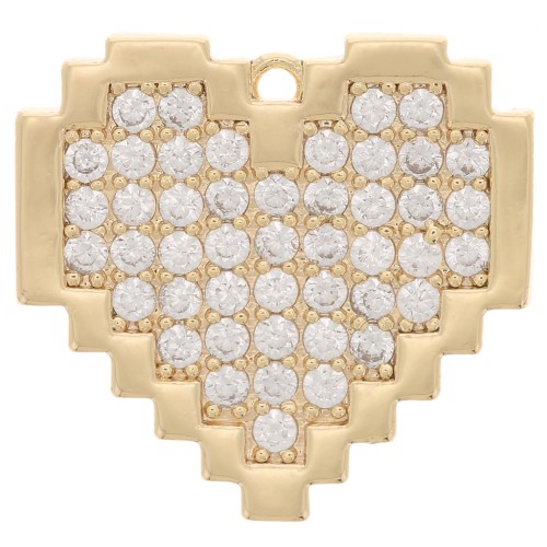 Pendente pixel cuore con Ossido di zirconio 17x18 mm - Oro - Cristallo x1