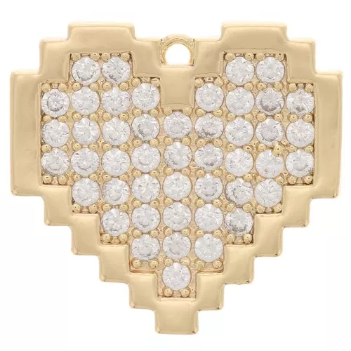 Pendente pixel cuore con  Ossido di zirconio 17x18 mm - Oro - Cristallo x1