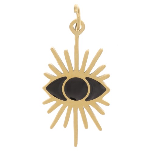 Ciondolo occhio 16,5x9 mm con resina epossidica - Acciaio inox 316 Oro - Nero x1