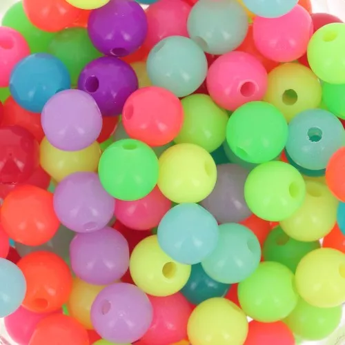 Assortimento di perline rotonde 6 mm - Multicolore fluorescente x50