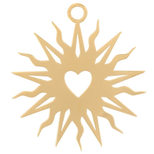 Pendente sole scavato 16 mm cuore - esclusiva Perles&co - Dorato oro fino x1