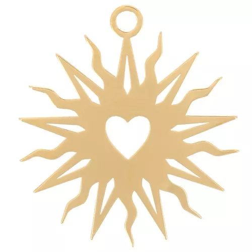 Pendente sole scavato 16 mm cuore - esclusiva Perles&co - Dorato oro fino x1