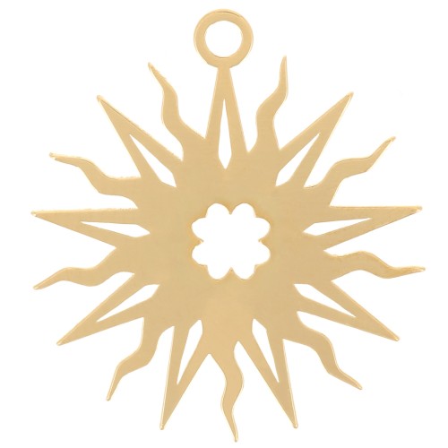 Pendente sole scavato 16mm quadrifoglio escluso da Perles&co - Dorato oro fino x1