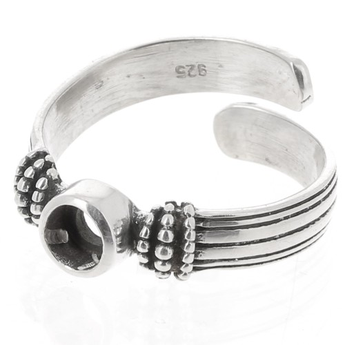 Anello con cabochon fondo piatto 4mm - Misura da 48 a 54 - Argento 925 ossidato x1