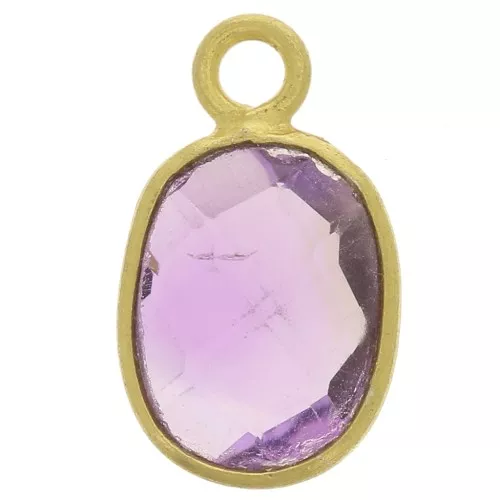 Ciondolo ovale sfaccettato 11x7 mm - Argento 925 dorato - Ametista