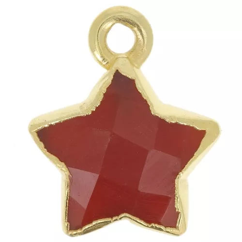Ciondolo stella sfaccettato 14x11mm -Arg925 dorato con oro fino - Onice rossa x1
