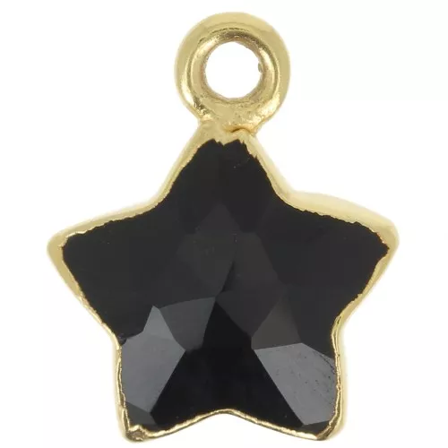 Ciondolo stella sfaccettato 14x11mm -Arg925 dorato con oro fino - Onice nero x1