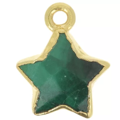 Ciondolo stella sfaccettata 14x11mm -Argento 925 dorato con oro fino-Malachite x1