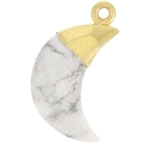 Ciondolo luna sfaccettato 23x12 mm - Argento 925 dorato - Howlite x1