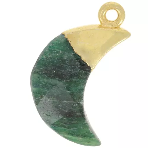 Ciondolo luna sfaccettato 22x12 mm - Argento 925 dorato - Avventurina x1