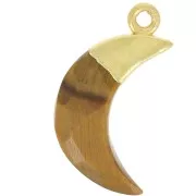 Ciondolo luna sfaccettato 22x12 mm - Argento 925 dorato - Occhio di tigre x1