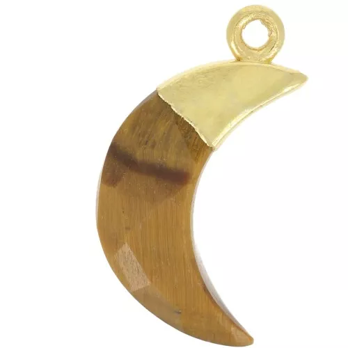 Ciondolo luna sfaccettato 22x12 mm - Argento 925 dorato - Occhio di tigre x1
