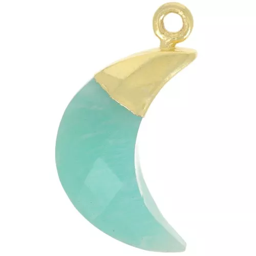 Ciondolo luna sfaccettato 23x12 mm - Argento 925 dorato - Amazzonite x1