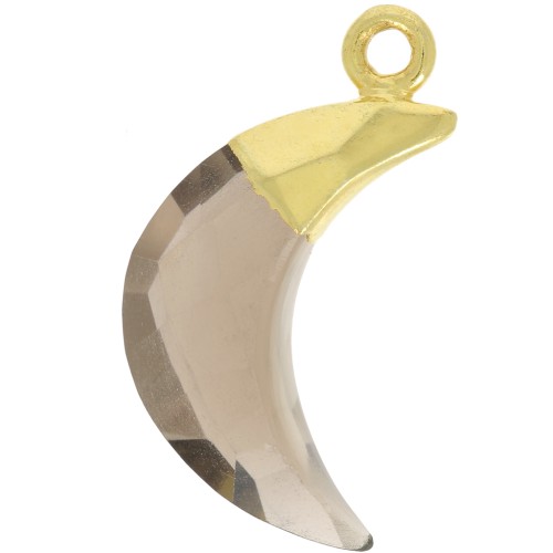 Ciondolo luna sfaccettato 22x12 mm - Argento 925 dorato - Quarzo fumé x1