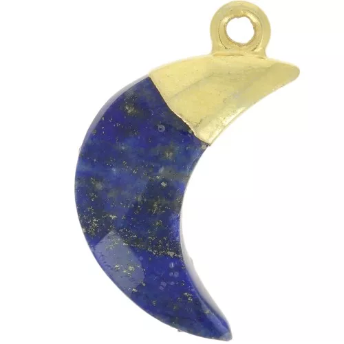 Ciondolo luna sfaccettato 22x12 mm - Argento 925 dorato - Lapislazzuli x1