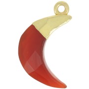 Ciondolo luna sfaccettato 22x12 mm - Argento 925 dorato - Onice rossa x1