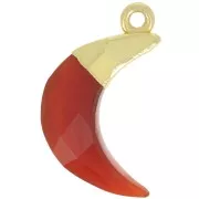 Ciondolo luna sfaccettato 22x12 mm - Argento 925 dorato - Onice rossa x1