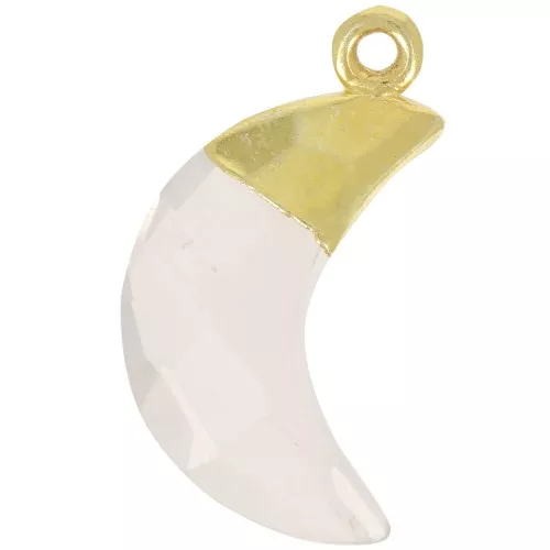 Ciondolo luna sfaccettato 22x12 mm - Argento 925 dorato - Quarzo rosa x1