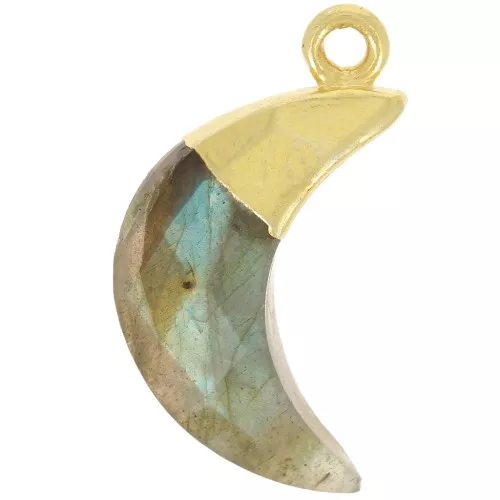 Ciondolo luna sfaccettato 22x12 mm - Argento 925 dorato - Labradorite x1