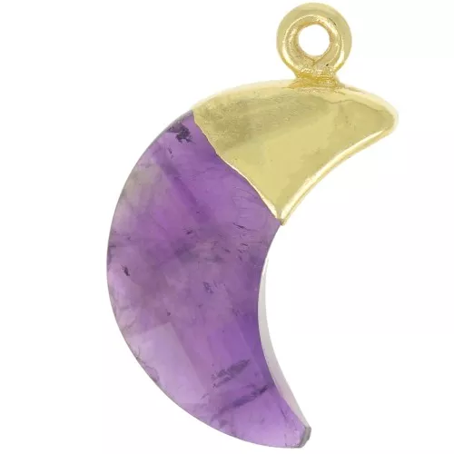 Ciondolo luna sfaccettato 22x12 mm - Argento 925 dorato - Ametista x1