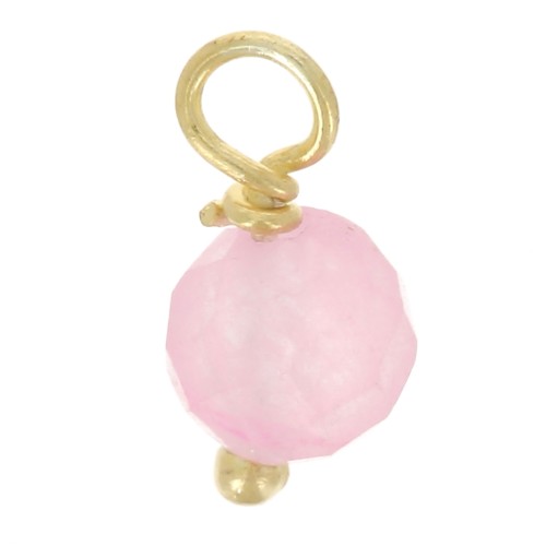 Ciondoli rotondi sfaccettati da 3 mm in quarzo rosa su chiodo arg925 dorato x6