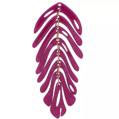 Pendente a forma di foglia 71x28 mm - Guscio di tartaruga - Lampone perlato x1