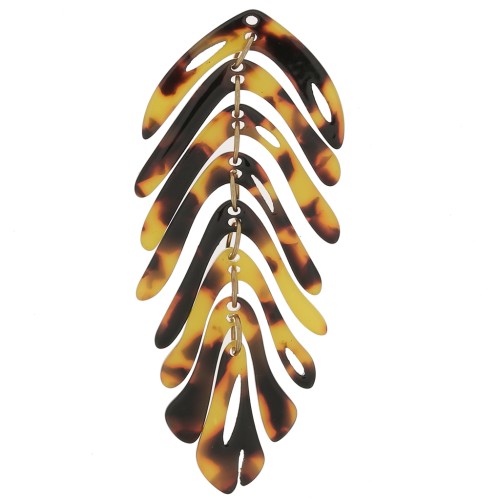 Pendente a forma di foglia 71x28 mm - Tartaruga - Marrone - Nero x1