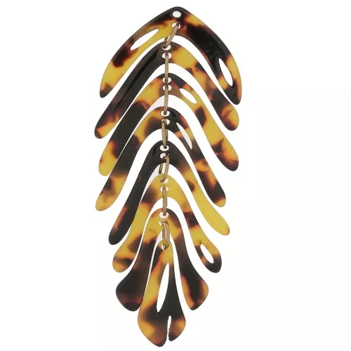 Pendente a forma di foglia 71x28 mm - Tartaruga - Marrone - Nero x1