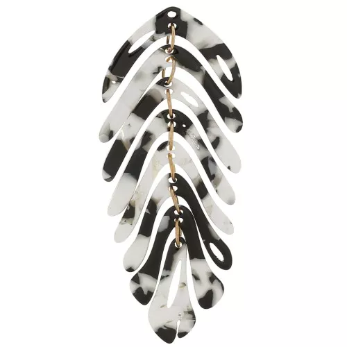 Pendente a forma di foglia 71x28 mm - Tartaruga - Nero - Bianco x1