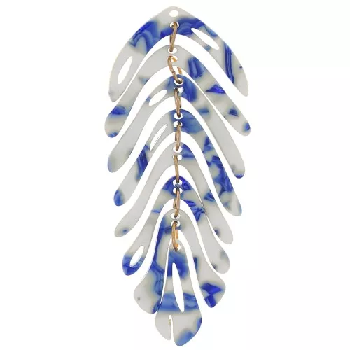 Pendente a forma di foglia 71x28 mm - Blu scuro marmorizzato - Avorio x1
