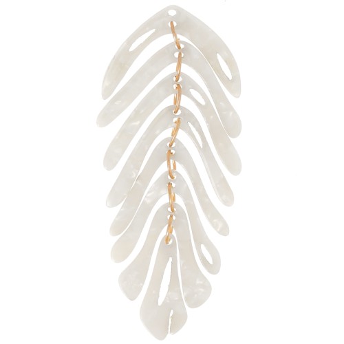 Pendente foglia 71x28 mm - Guscio di tartaruga - Bianco perlato x1