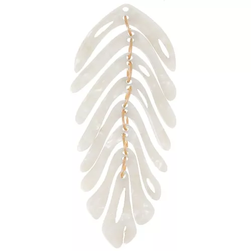 Pendente foglia 71x28 mm - Guscio di tartaruga - Bianco perlato x1