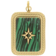 Pendente rettangolare 20x14 mm - Acciaio inossidabile 316L ORO - Malachite x1