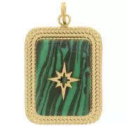 Pendente rettangolare 20x14 mm - Acciaio inossidabile 316L ORO - Malachite x1