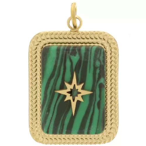 Pendente rettangolare 20x14 mm - Acciaio inossidabile 316L ORO - Malachite x1
