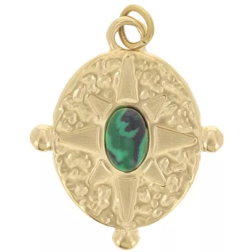 Pendente ovale 22x18 mm - Acciaio inossidabile 316L Oro - Malachite x1
