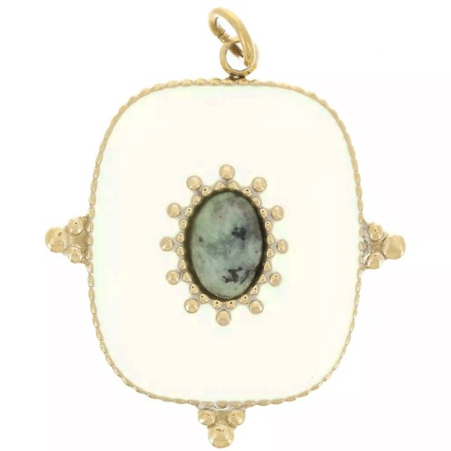 Pendente rettangolare 24x21mm - Acciaio inox 316L- Turchese africano