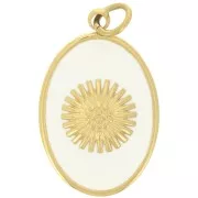 Pendente ovale 20x13 mm sole - resina epossidica Acciaio inox 316L Oro - Avorio