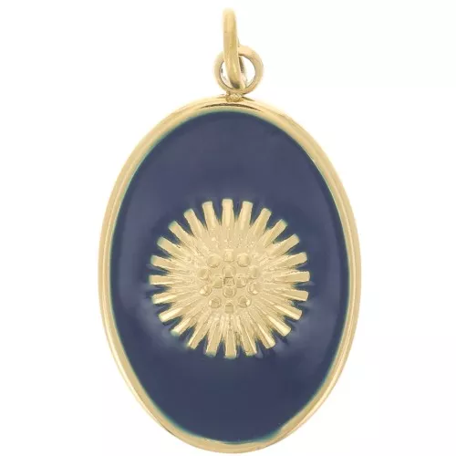 Pendente ovale 20x13mm sole - resina epossidica Acciaio inox 316L Oro - Dk Blue