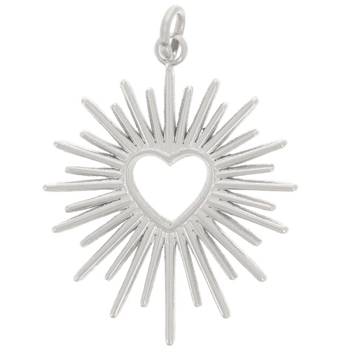 Pendente forma di sole con cuore scavato 22x18 mm - Acciaio inossidabile 316L x1