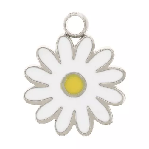 Ciondolo margherita epossidico da 9,5 mm - Acciaio inossidabile 316L - Bianco x1