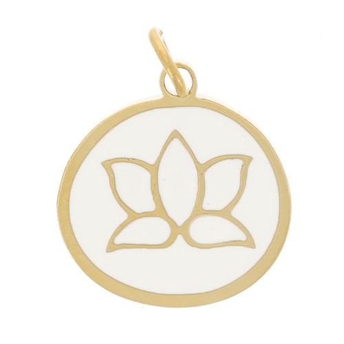 Ciondolo rotondo in resina epossidica 11mm - Acciaio inossidabile 316L - Avorio x1