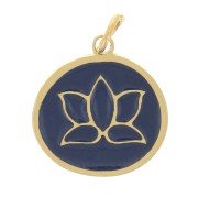 Ciondolo rotondo in resina epossidica da 11 mm - Acciaio inox 316L - Blu scuro x1