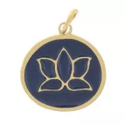 Ciondolo rotondo in resina epossidica da 11 mm - Acciaio inox 316L - Blu scuro x1